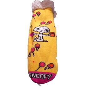 Snoopy Peanuts Sherpa Lined Woodstock Non-Slip‎ Womens  Yellow Socks New